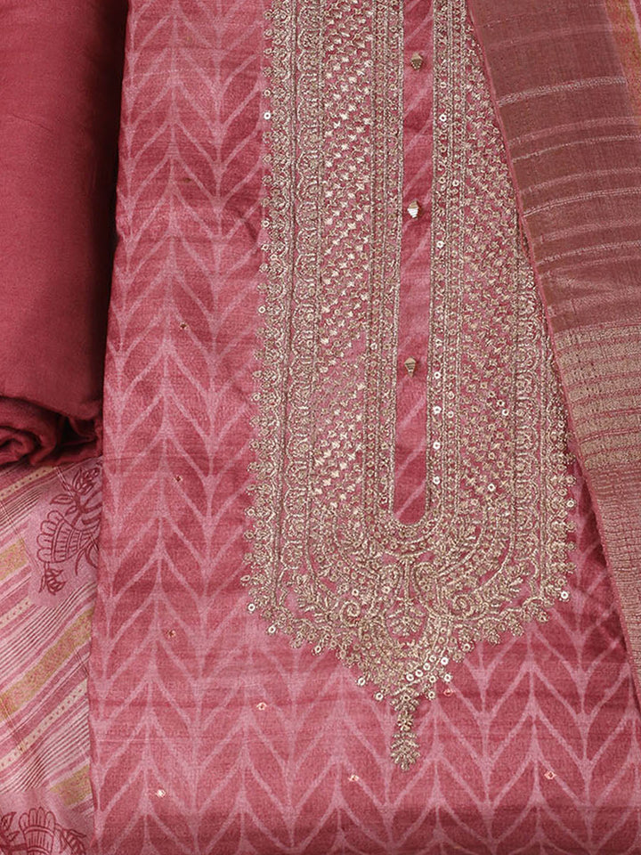 Embroidered Tussar Unstitched Kurta With Pant &amp; Dupatta