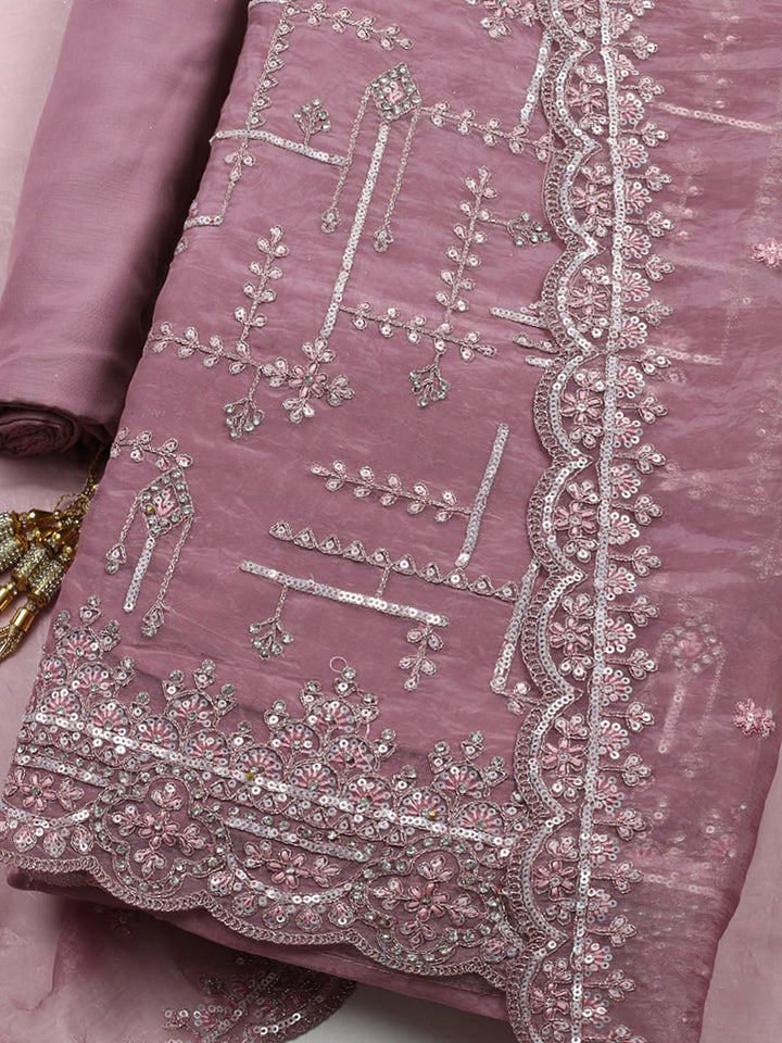 Embroidered Organza Unstitched Suit With Pant &amp; Dupatta