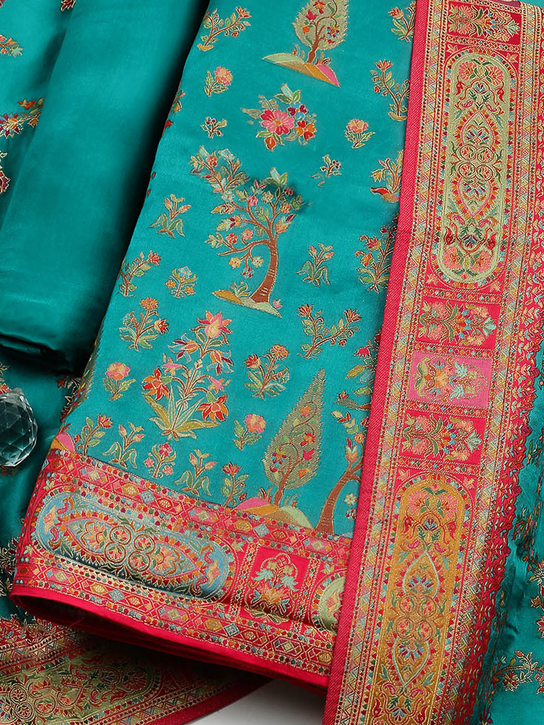 Woven Design Satin Unstitched Suit With Pant &amp; Dupatta