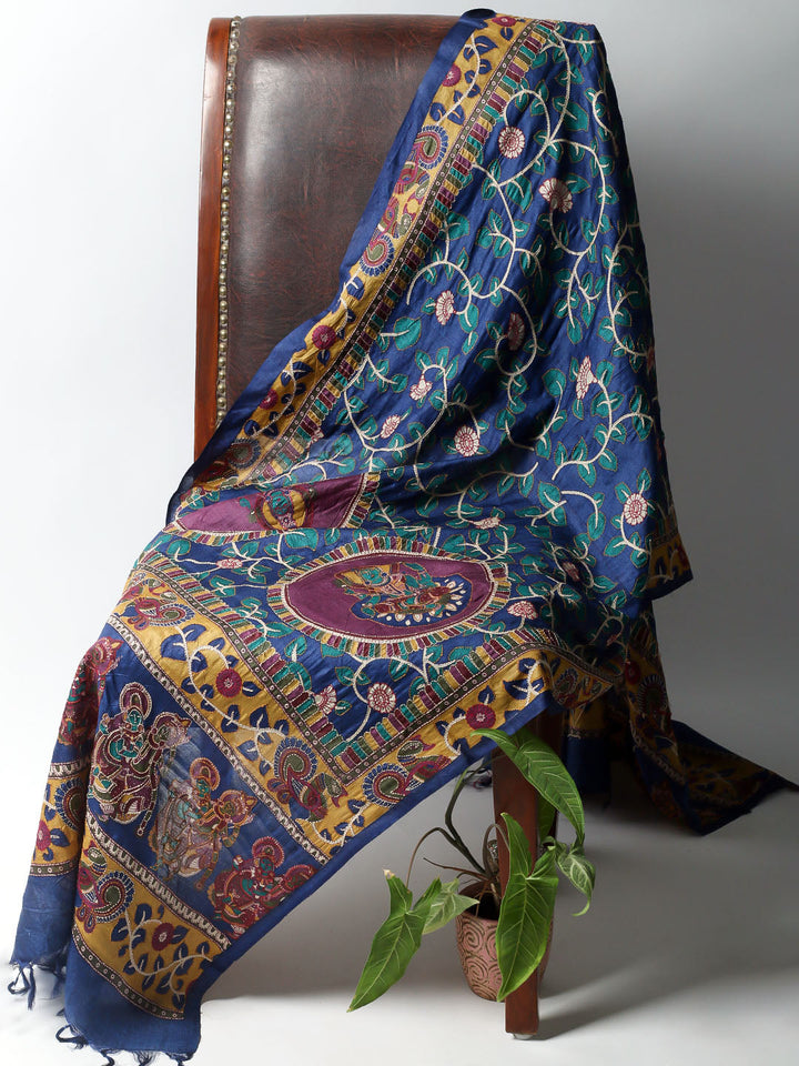 Printed Tussar Unstitched Kurta With Pant &amp; Dupatta