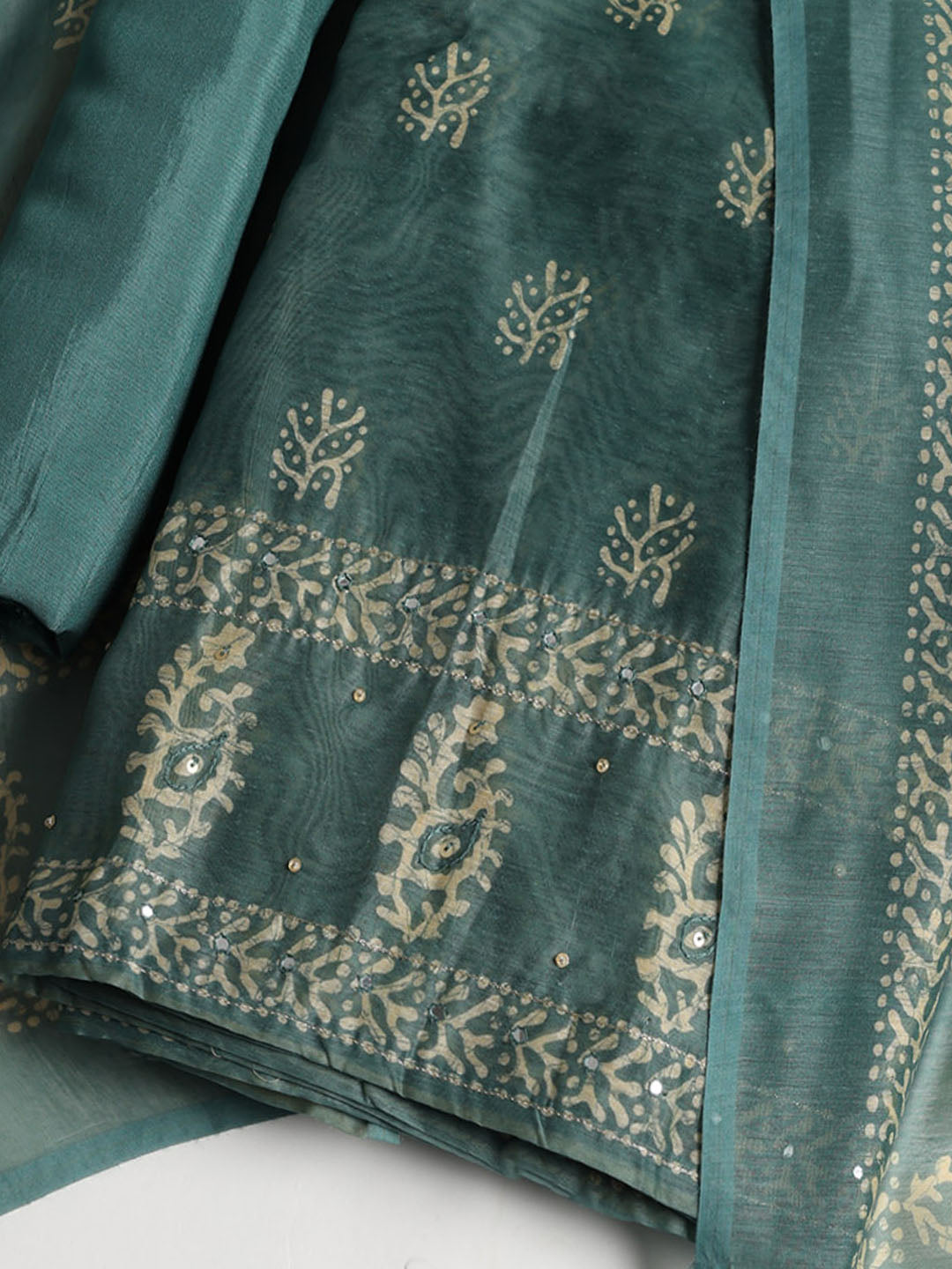 Embroidered Chanderi Unstitched Suit With Dupatta