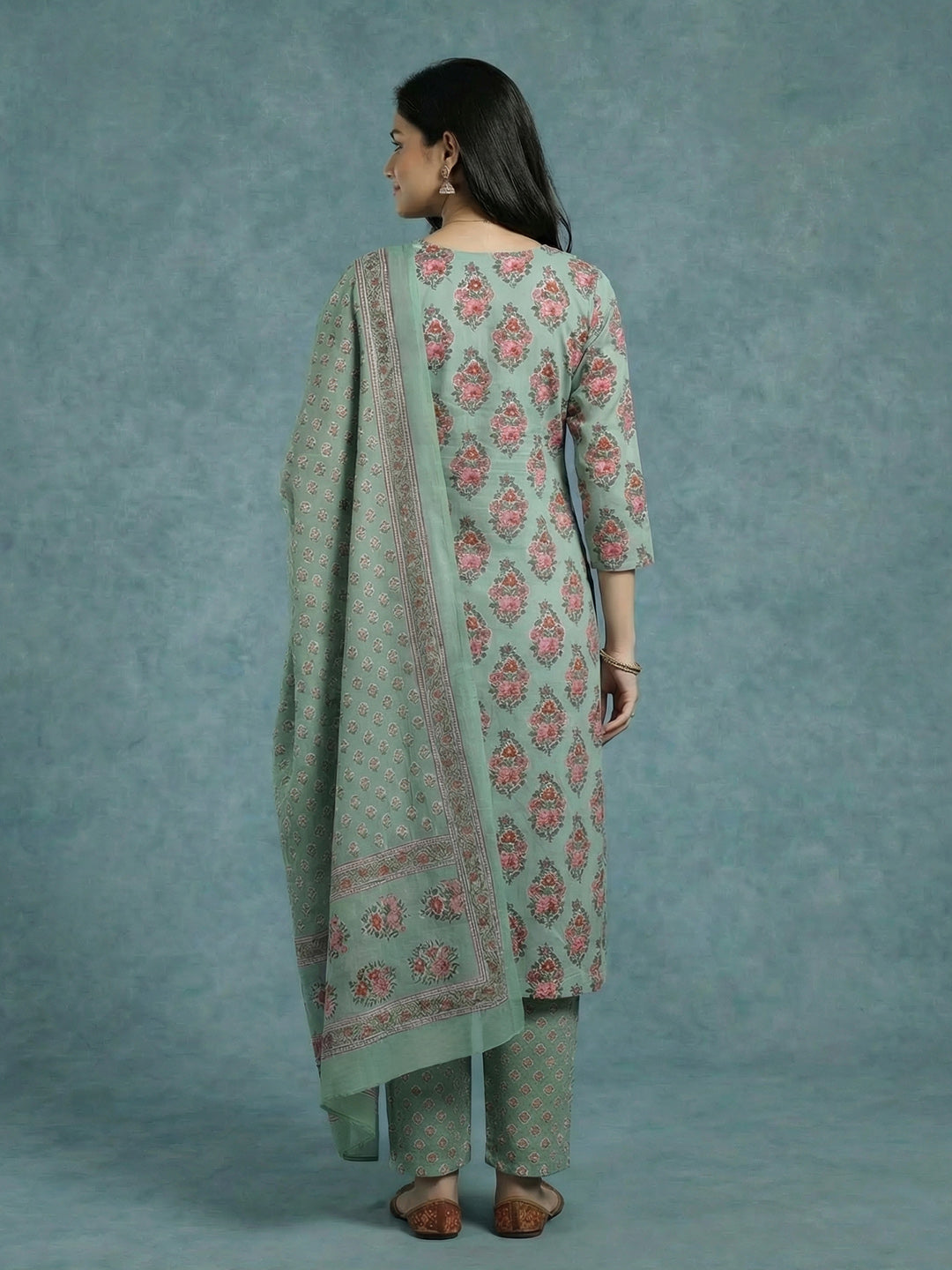 Printed Cotton Blend Kurta With Pant &amp; Dupatta