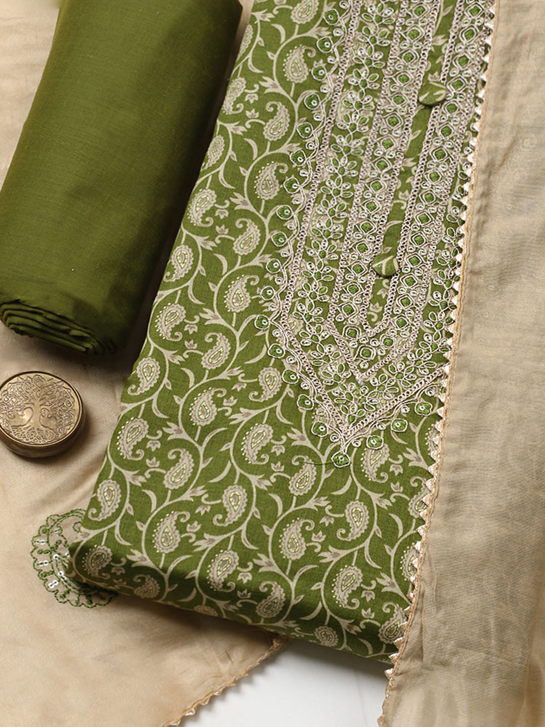 Embroidered Cotton Unstitched Suit With Pant &amp; Dupatta