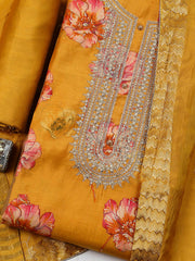 Embroidered Cotton Blend Unstitched Suit With Pant & Dupatta
