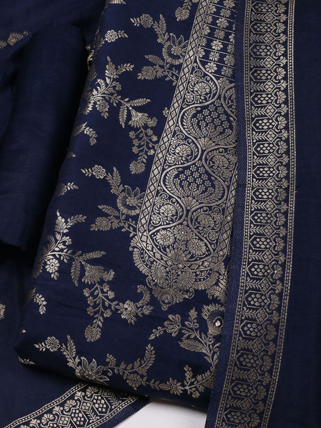 Woven Design Chanderi Unstitched Suit With Dupatta