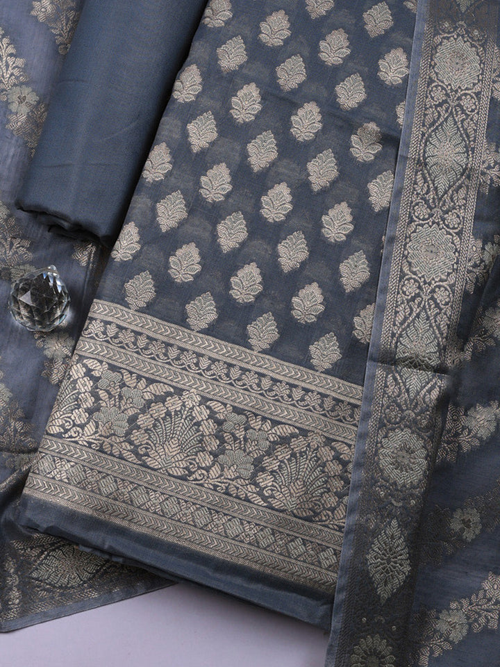 Woven Design Chanderi Unstitched Suit With Pant &amp; Dupatta