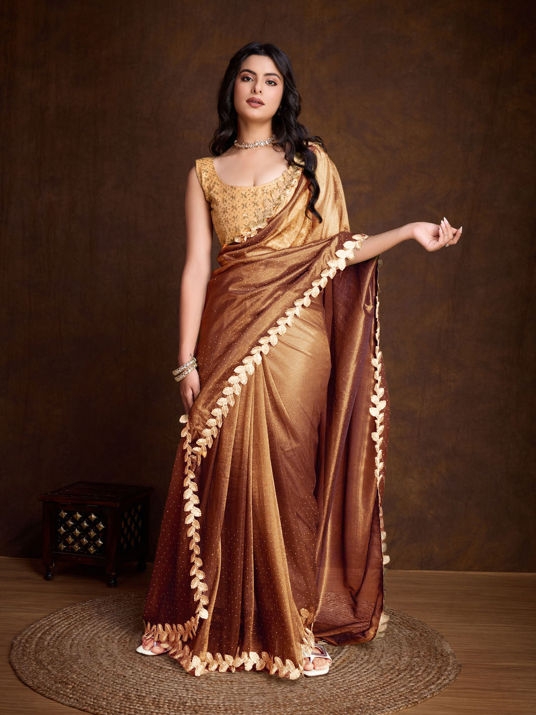 Stone Embroidery Tissue Saree