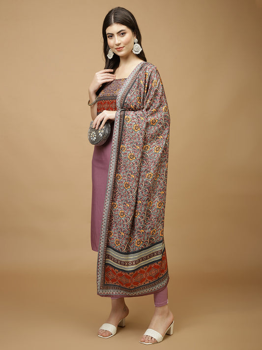 Print Cotton Blend Unstitched Suit Piece With Dupatta