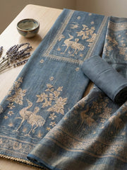 Printed Chanderi Unstitched Suit With Pant & Dupatta