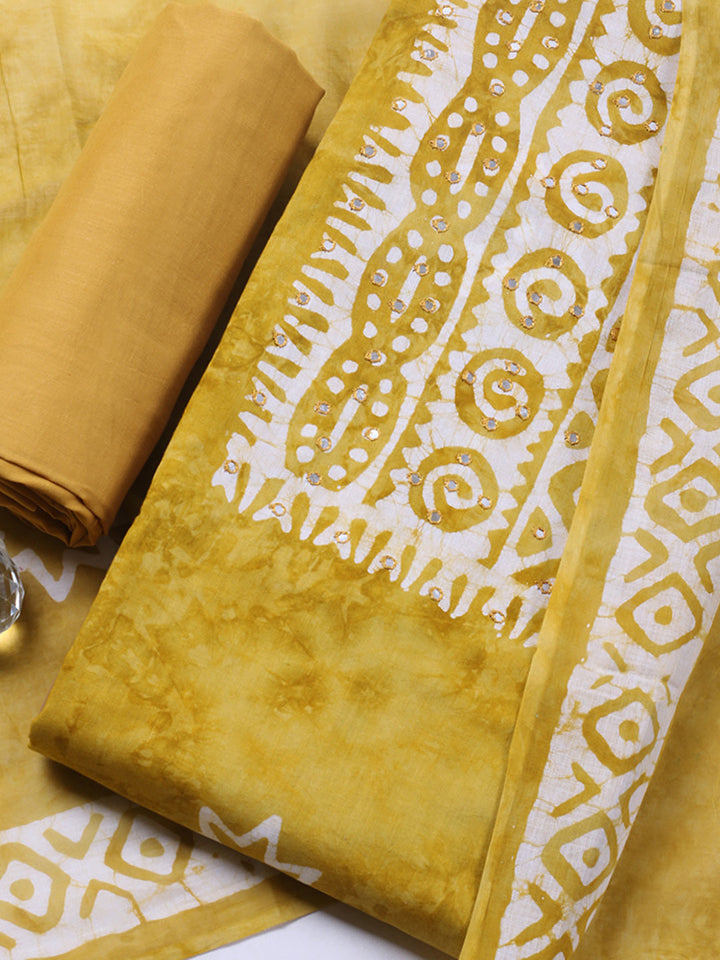 Embroidered Cotton Blend Unstitched Suit With Pant &amp; Dupatta