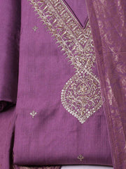 Embroidered Chanderi Unstitched Suit With Pant & Dupatta