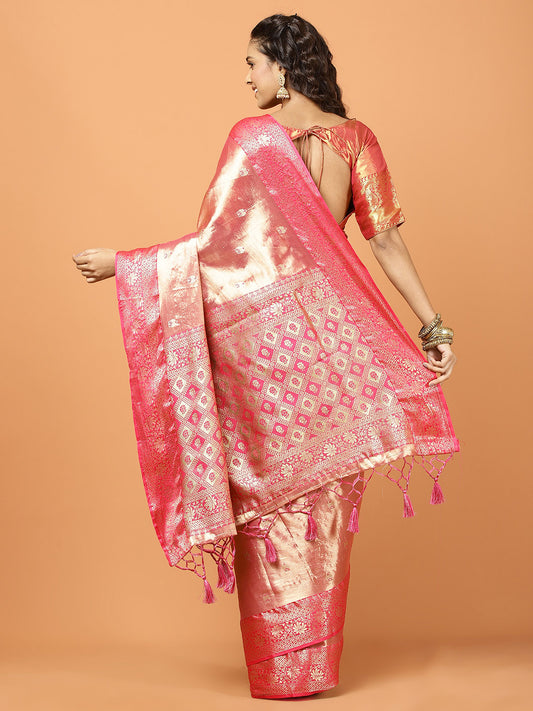 Plain Zari Border Banarasi Woven Saree