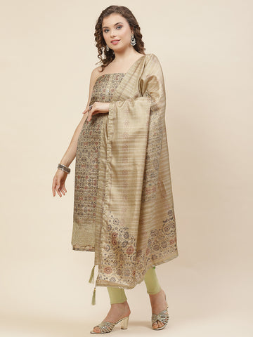 Printed Tussar Unstitched Suit Piece With Dupatta
