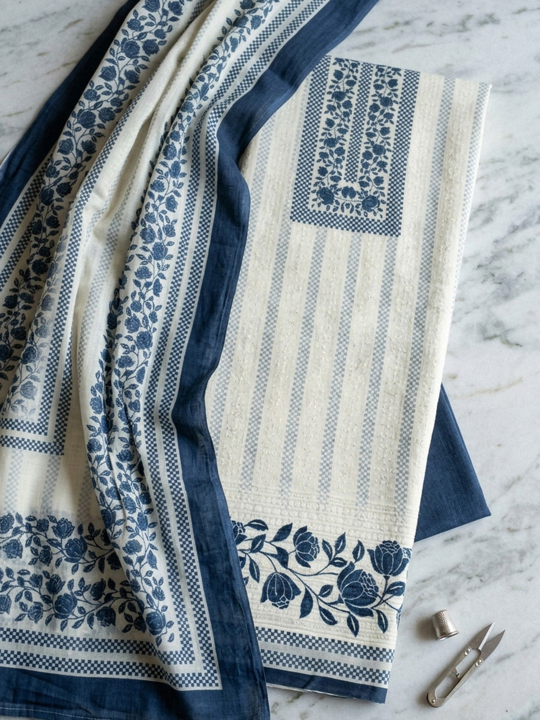 Embroidered Cotton Blend Unstitched Suit With Pant &amp; Dupatta