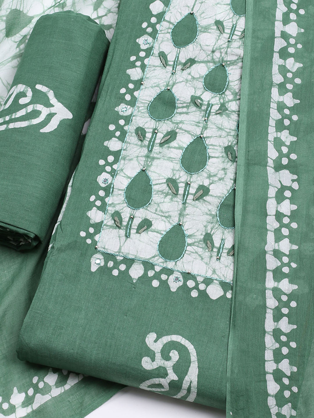 Printed Cotton Blend Unstitched Kurta With Pant &amp; Dupatta