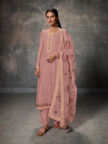 Neck Embroidered Organza Unstitched Suit Piece With Dupatta