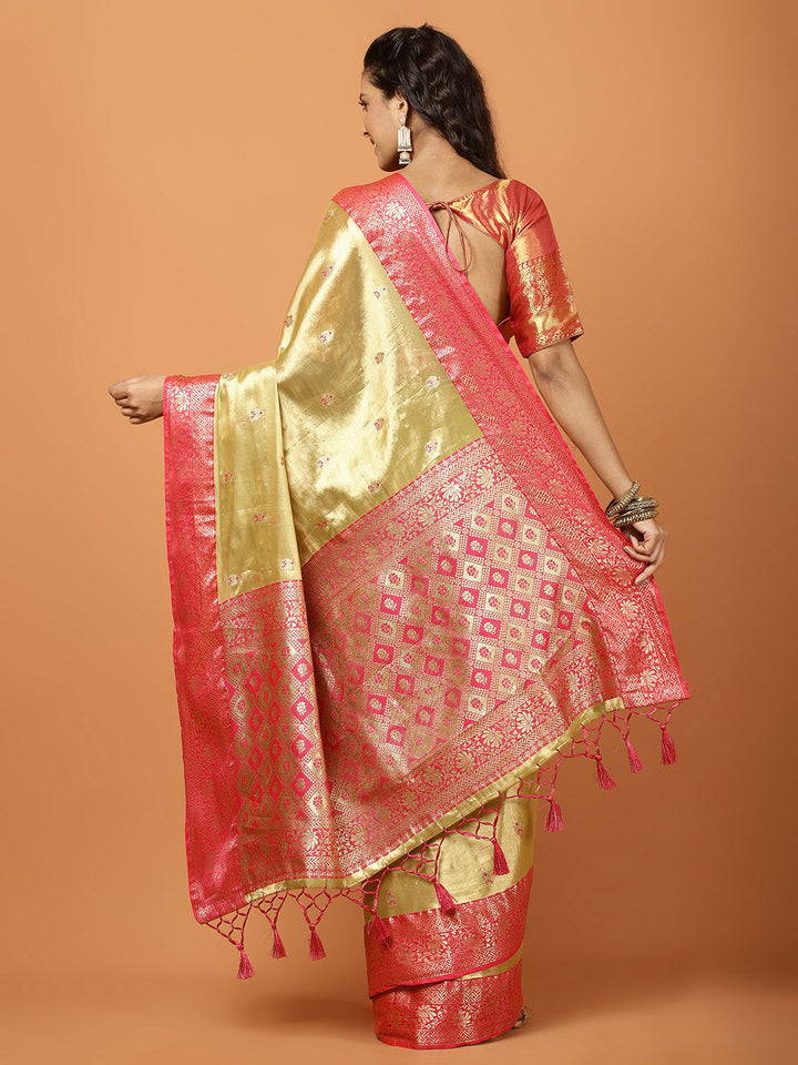 Plain Zari Border Banarasi Woven Saree