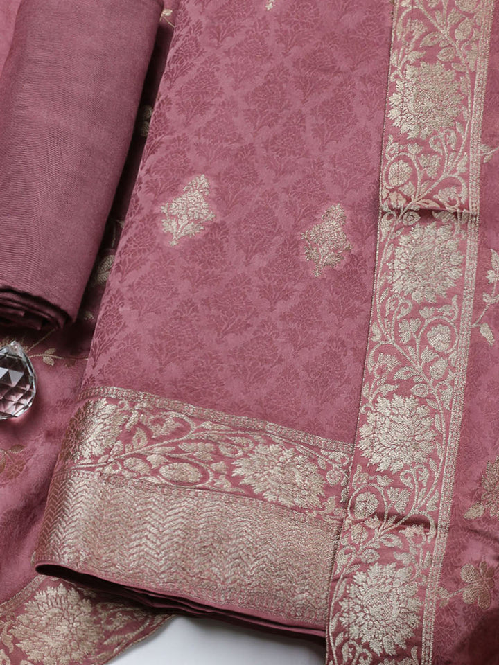 Woven Design Chanderi Unstitched Suit With Pant &amp; Dupatta
