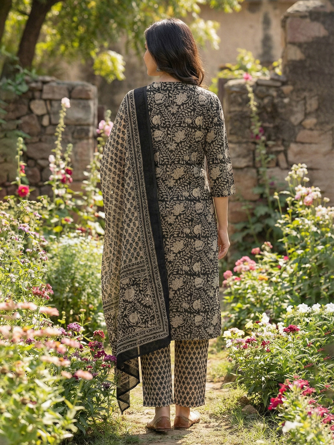 Printed Cotton Blend Kurta With Pant &amp; Dupatta