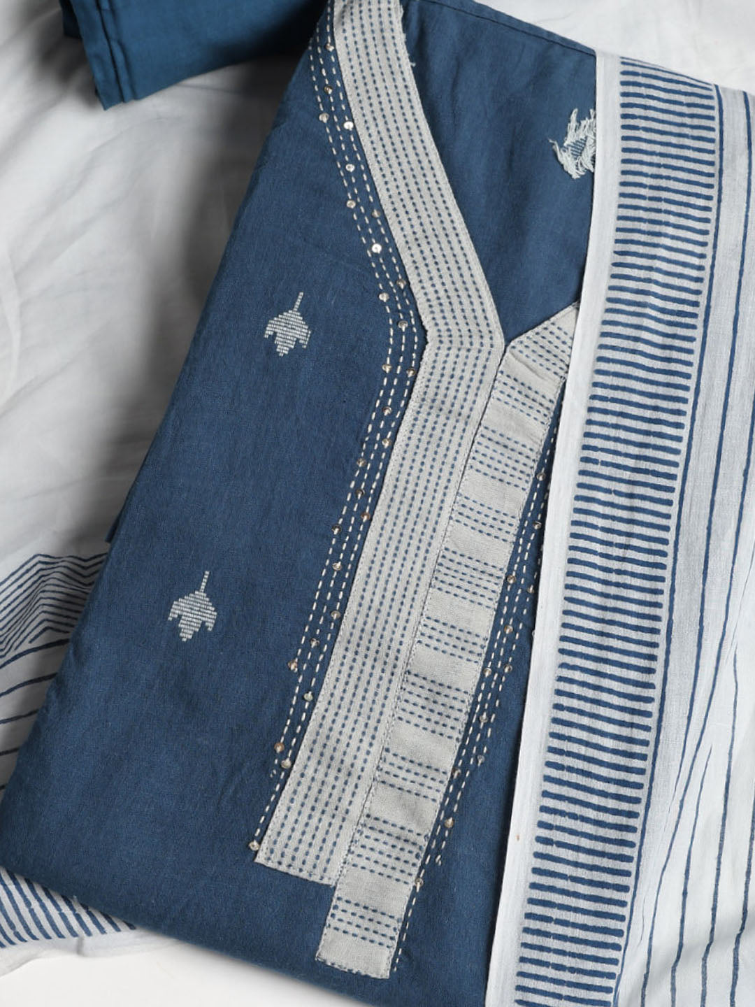 Neck Embroidered Cotton Blend Unstitched Suit With Dupatta