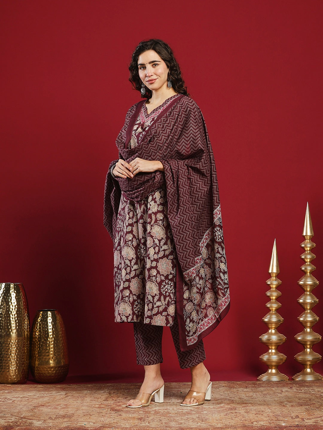 Printed Cotton Kurta With Pant &amp; Dupatta