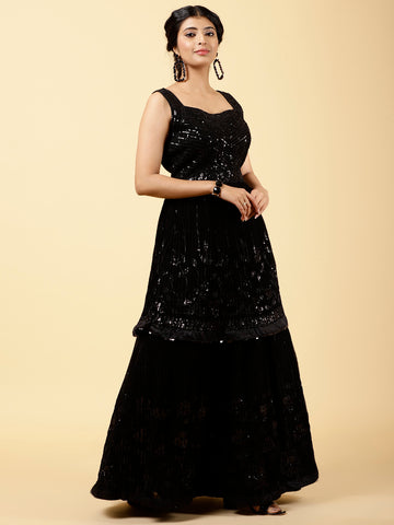 Sequin Embroidered Georgette Choli With Lehenga & Dupatta