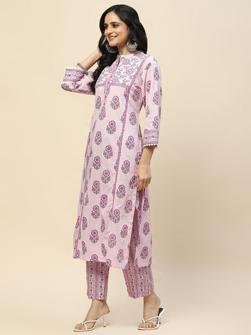 Floral Printed Cotton Kurta With Pants