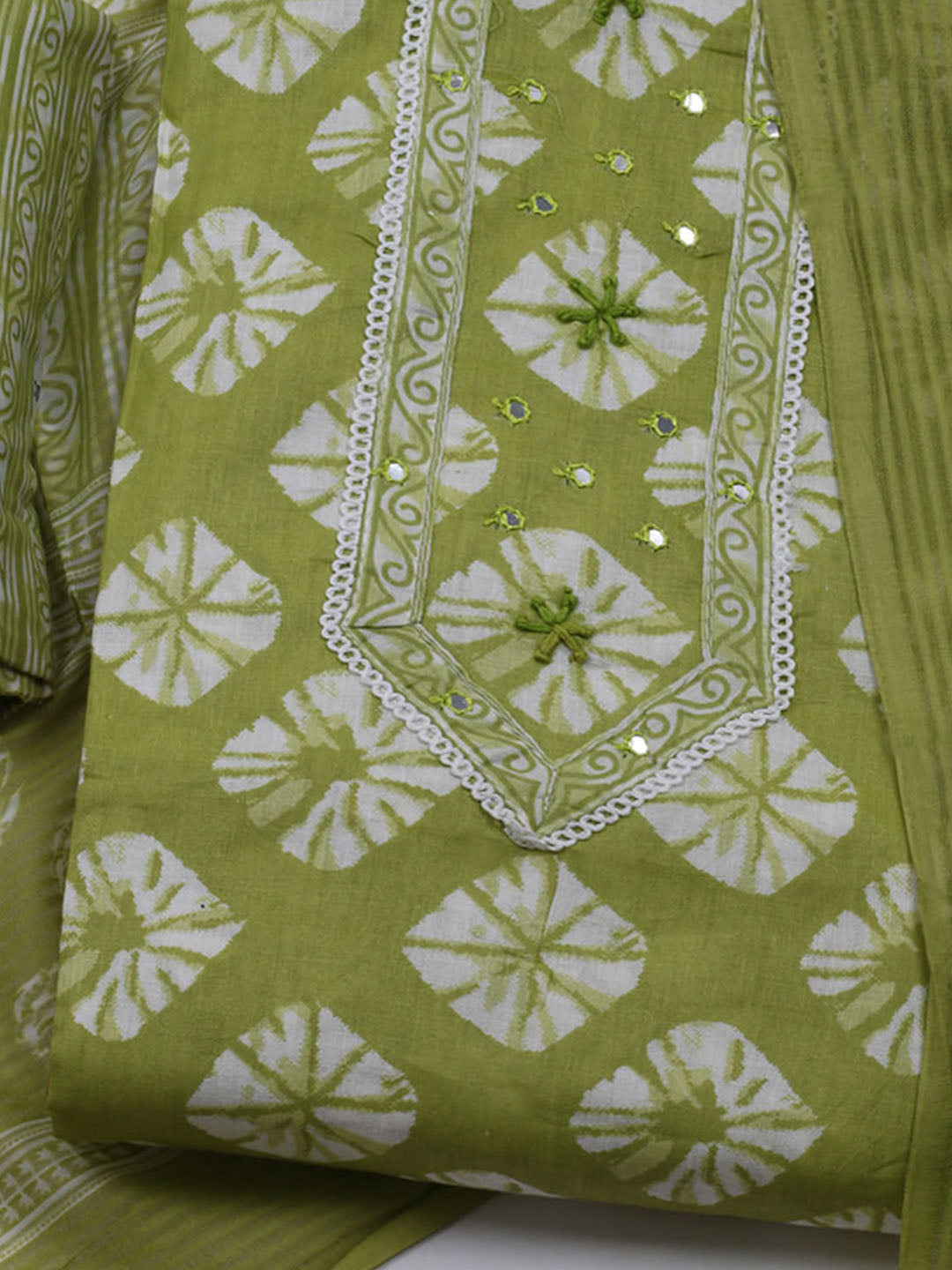 Printed Cotton Blend Unstitched Suit With Dupatta