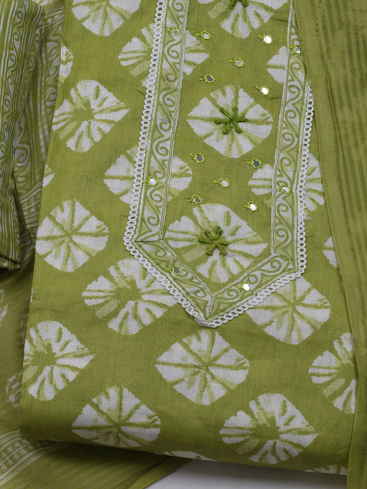 Printed Cotton Blend Unstitched Suit With Dupatta