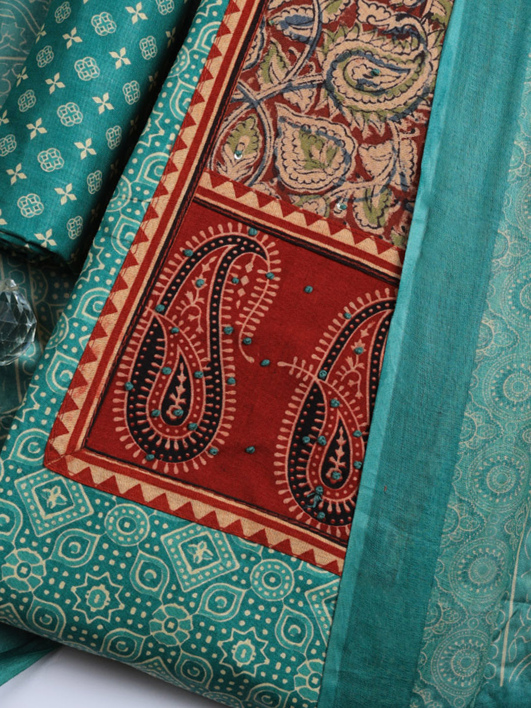 Printed Cotton Blend Unstitched Suit With Pant &amp; Dupatta
