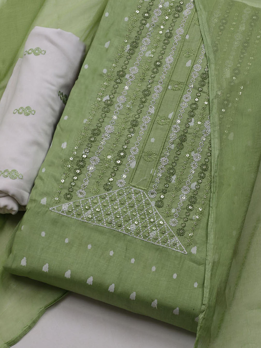 Neck Embroidered Cotton Blend Unstitched Suit With Dupatta