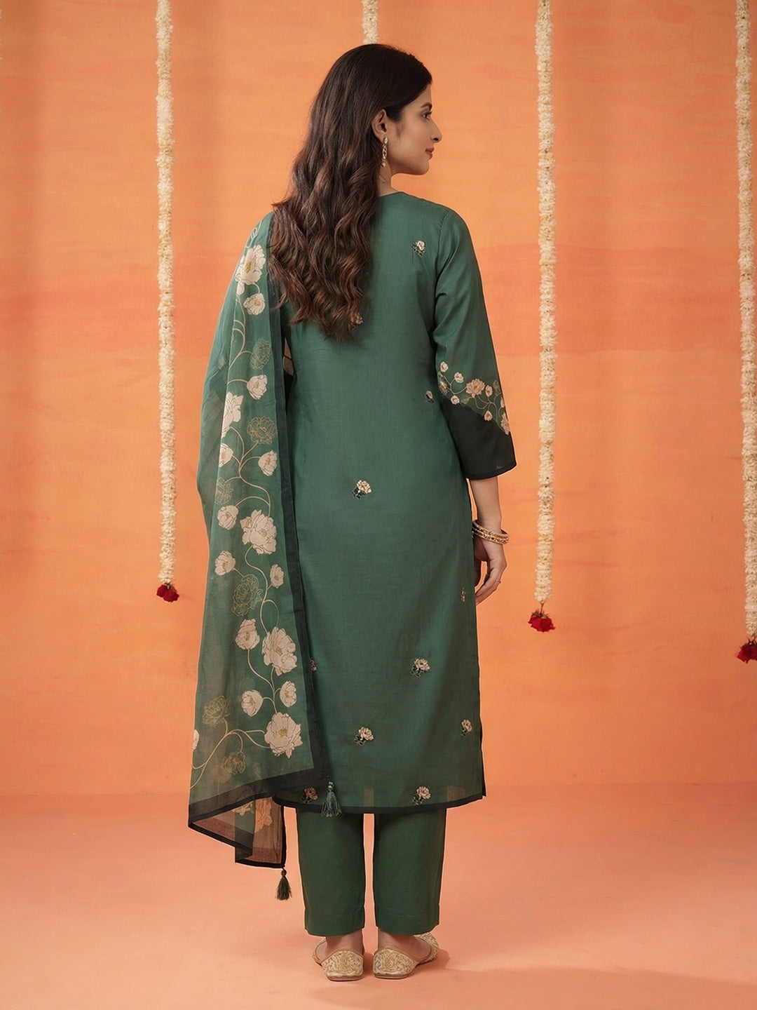 Printed Cotton Blend Kurta With Pant &amp; Dupatta