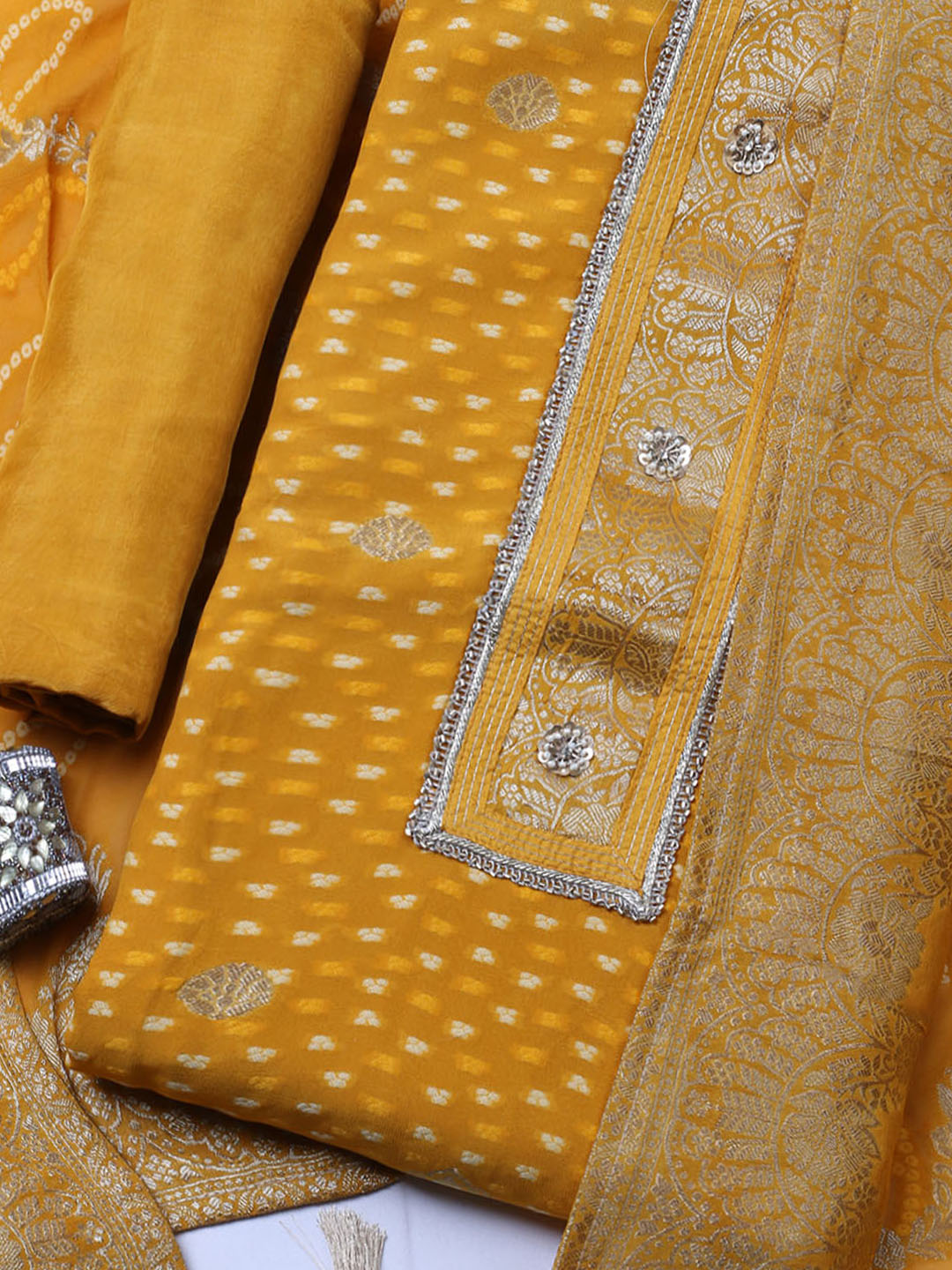 Embroidered Georgette Unstitched Suit With Pant &amp; Dupatta