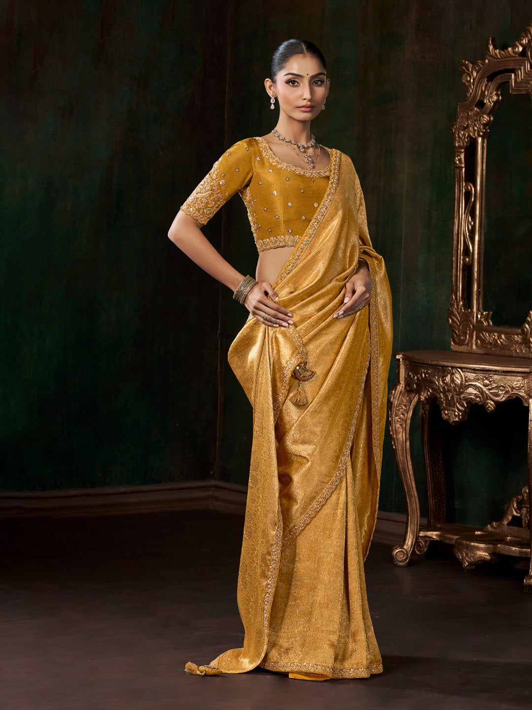 Woven Design &amp; Embroidered Border Art Silk Saree