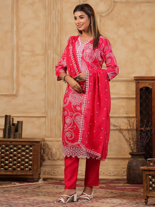 Printed Muslin Kurta With Pants & Dupatta