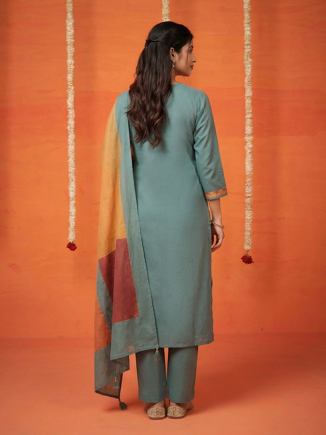 Embroidered Art Silk Kurta With Pant &amp; Dupatta