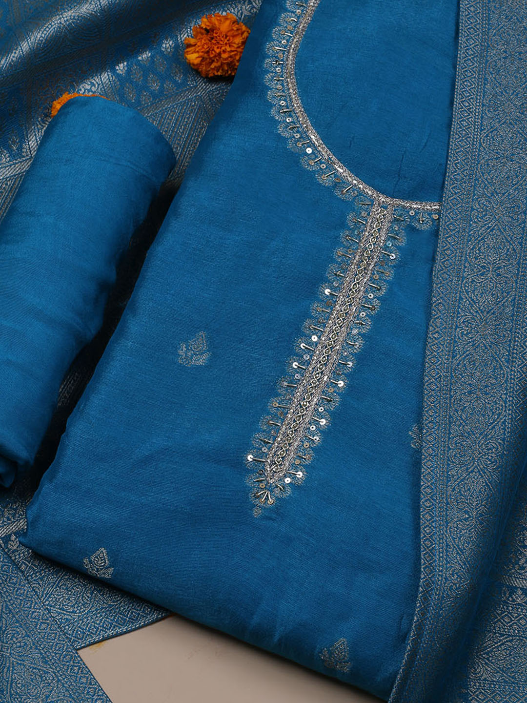 Kanjeevaram Chanderi Unstitched Suit With Dupatta