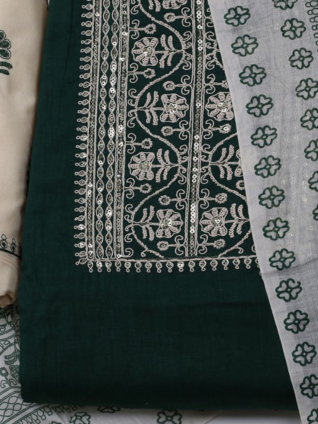 Neck Embroidered Cotton Blend Unstitched Suit With Dupatta