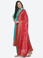 Embroidered Chanderi Suit Piece With Chanderi Banarasi Dupatta