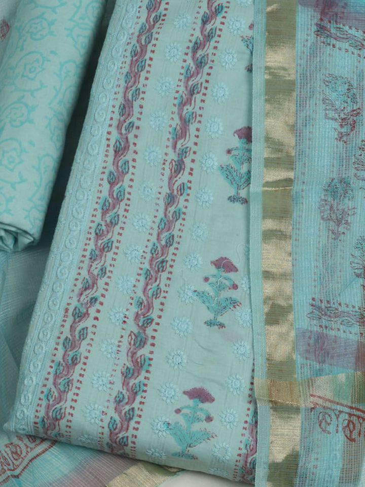 Printed Cotton Unstitched Suits Printed Suit With Pant &amp; Dupatta