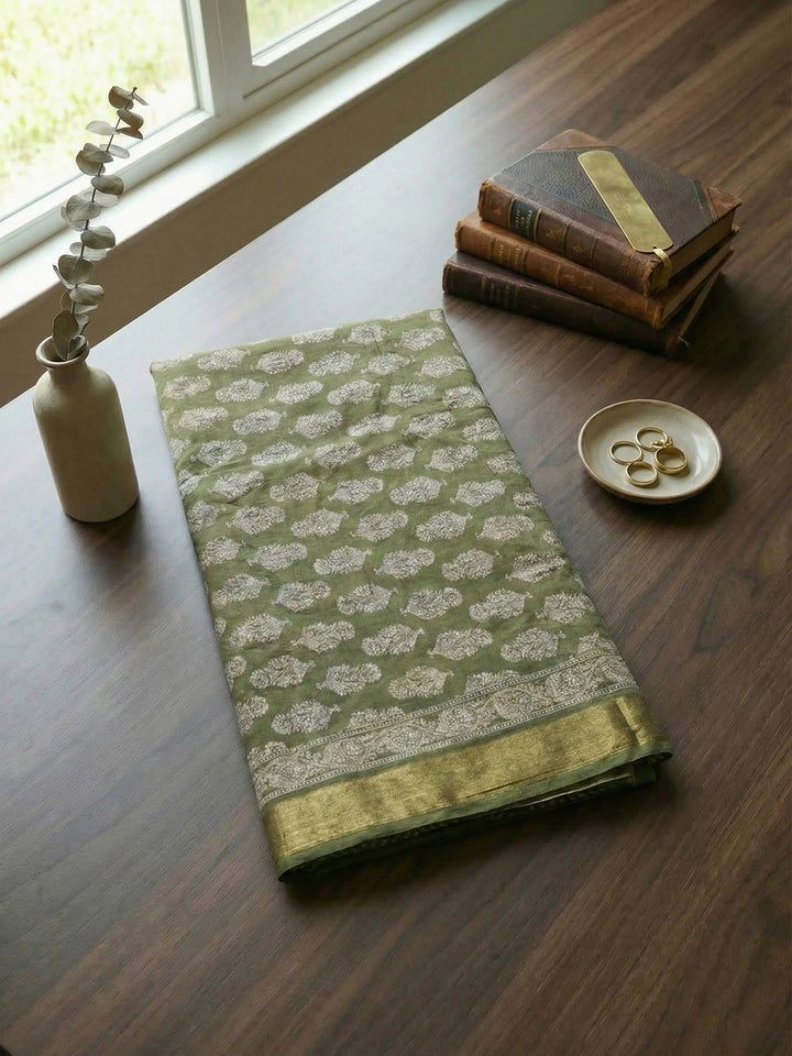 Printed Cotton Blend Unstitched Suit With Pant &amp; Dupatta