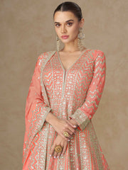Embroidered Chinon Suit With Pant & Dupatta