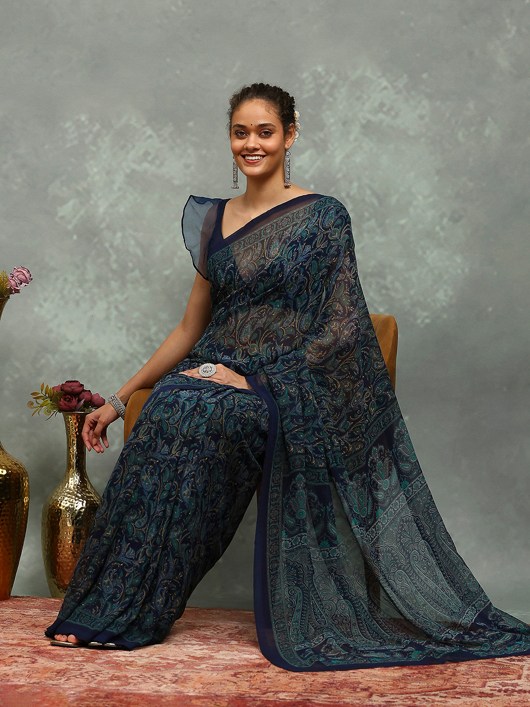 Floral Printed Georgette Saree