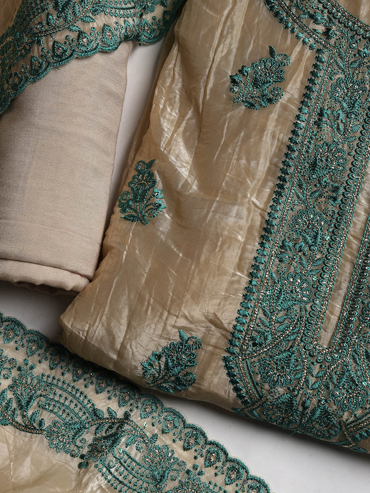Neck Embroidered Organza Unstitched Suit With Dupatta