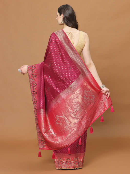 Zari Border Booti Art Silk Woven Saree