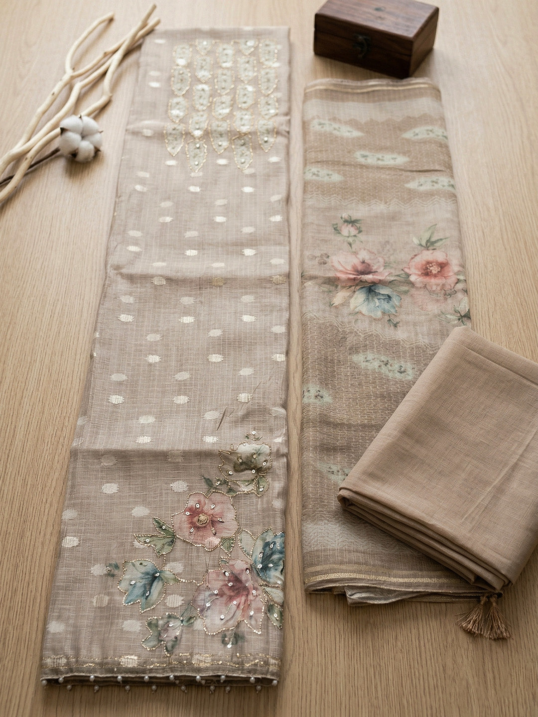 Embroidered Cotton Blend Unstitched Suit With Pant &amp; Dupatta