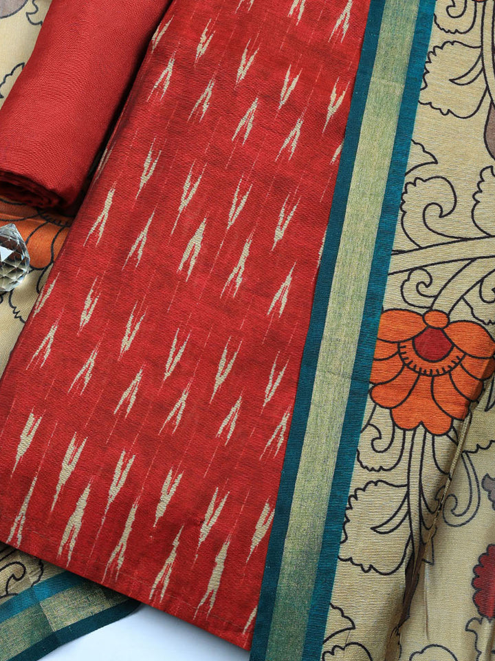 Printed Chanderi Unstitched Suit With Pant &amp; Dupatta