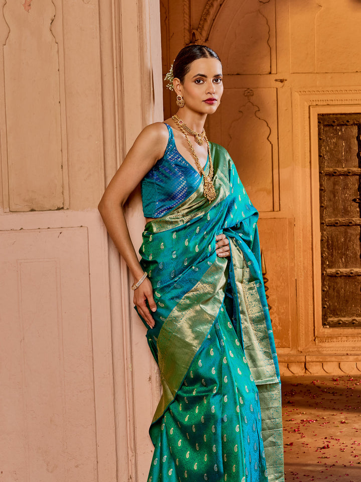 Lake Blue Hlame Woven Saree