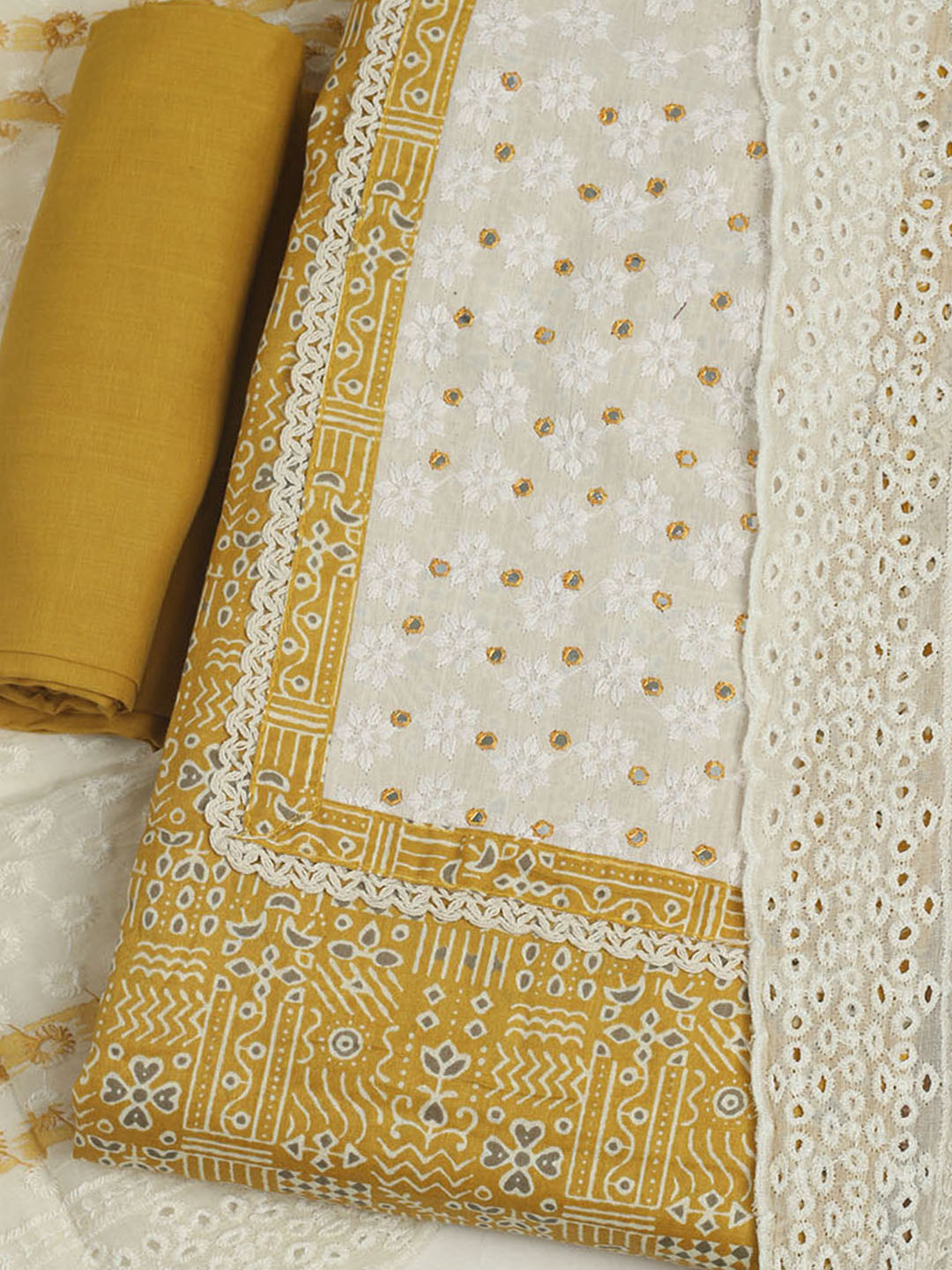 Printed Cotton Unstitched Suits Printed Suit With Pant &amp; Dupatta