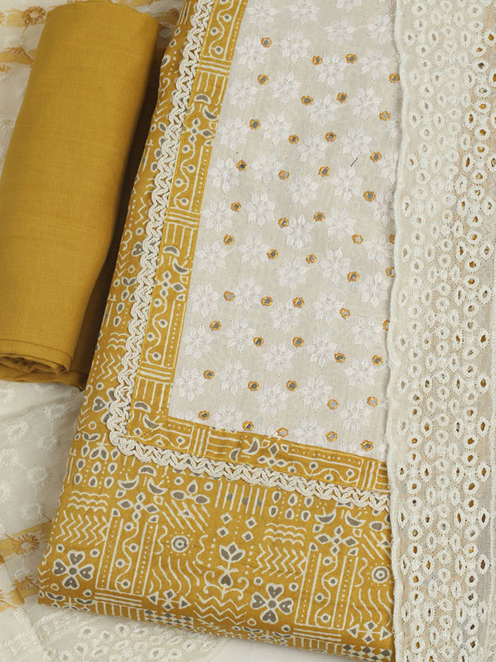 Printed Cotton Unstitched Suits Printed Suit With Pant &amp; Dupatta